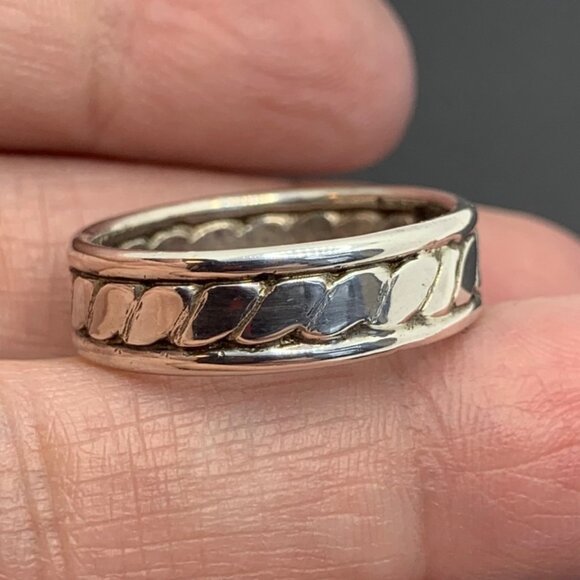 Sterling Silver 925 Handmade Twist Cigar Band Round Wire Borders Size 9.25 - Picture 1 of 7